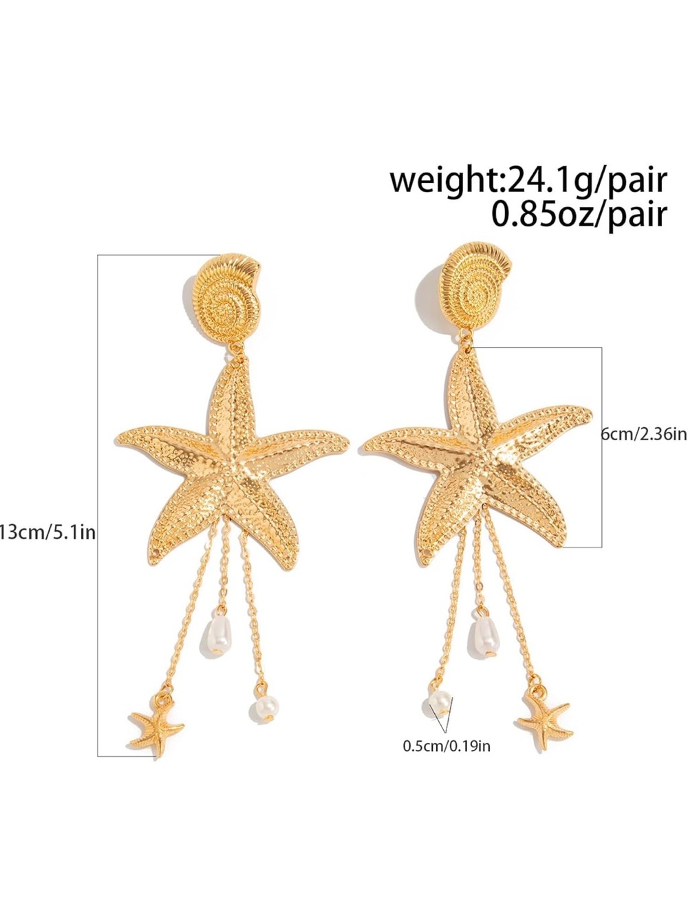 Anthropologie Gold Starfish Drop Earrings with Pearl and Chain Charms - Picture 5 of 5